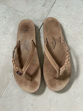 Rainbow Women’s Braided Leather Flip Flops - Light Brown Size 9